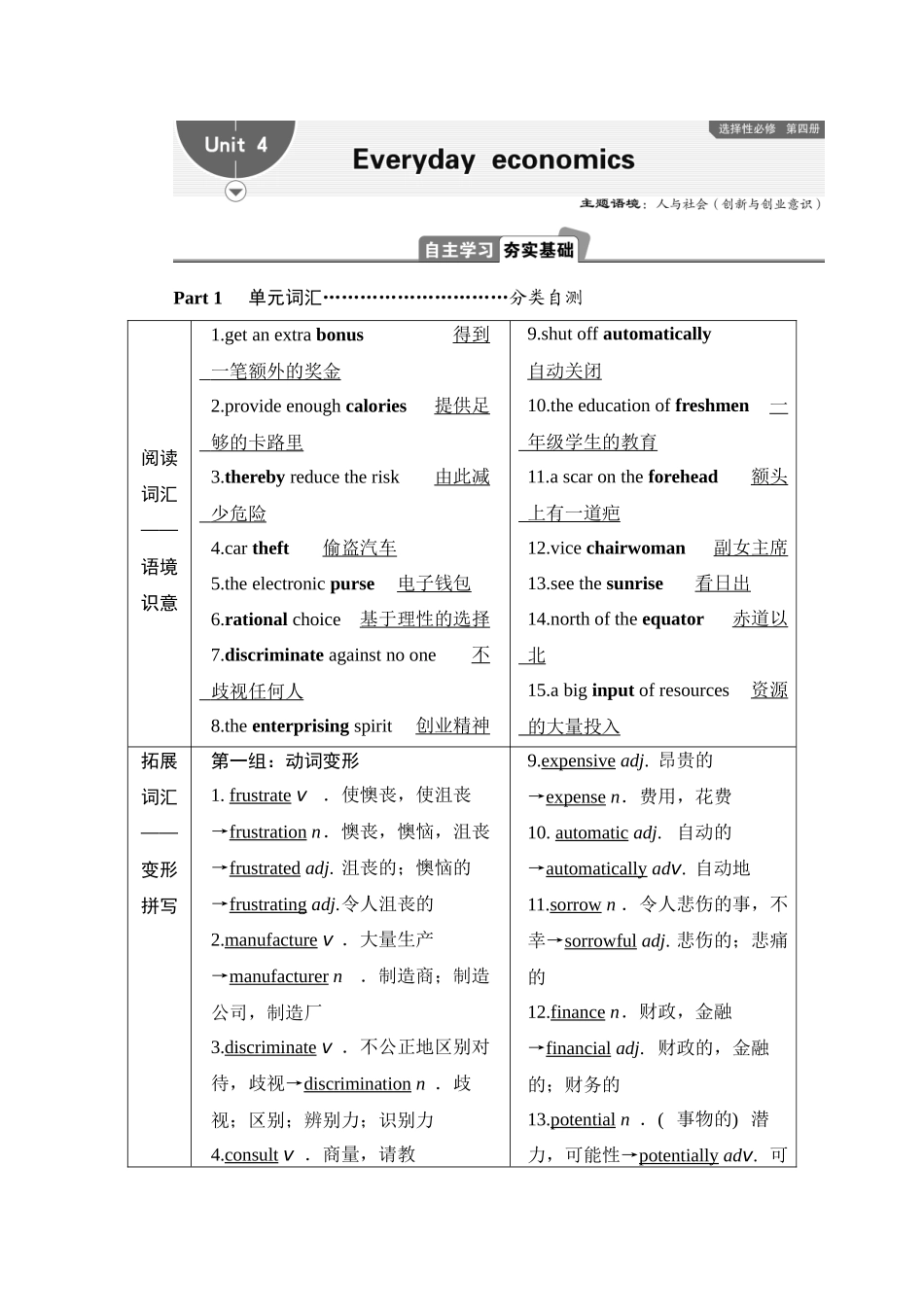 2026版正禾一本通高三一轮总复习英语（外研版）-4 Unit 4　Everyday economics.docx_第1页