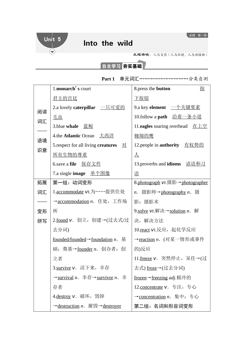 2026版正禾一本通高三一轮总复习英语（外研版）-5 Unit 5　Into the wild.docx_第1页