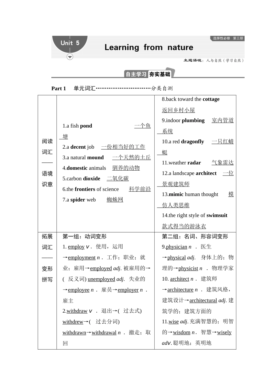 2026版正禾一本通高三一轮总复习英语（外研版）-5 Unit 5　Learning from nature.docx_第1页