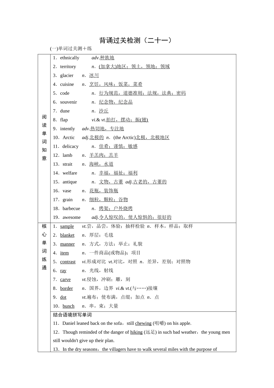2026版正禾一本通高三一轮总复习英语（译林版）-背诵过关检测（二十一）.docx_第1页