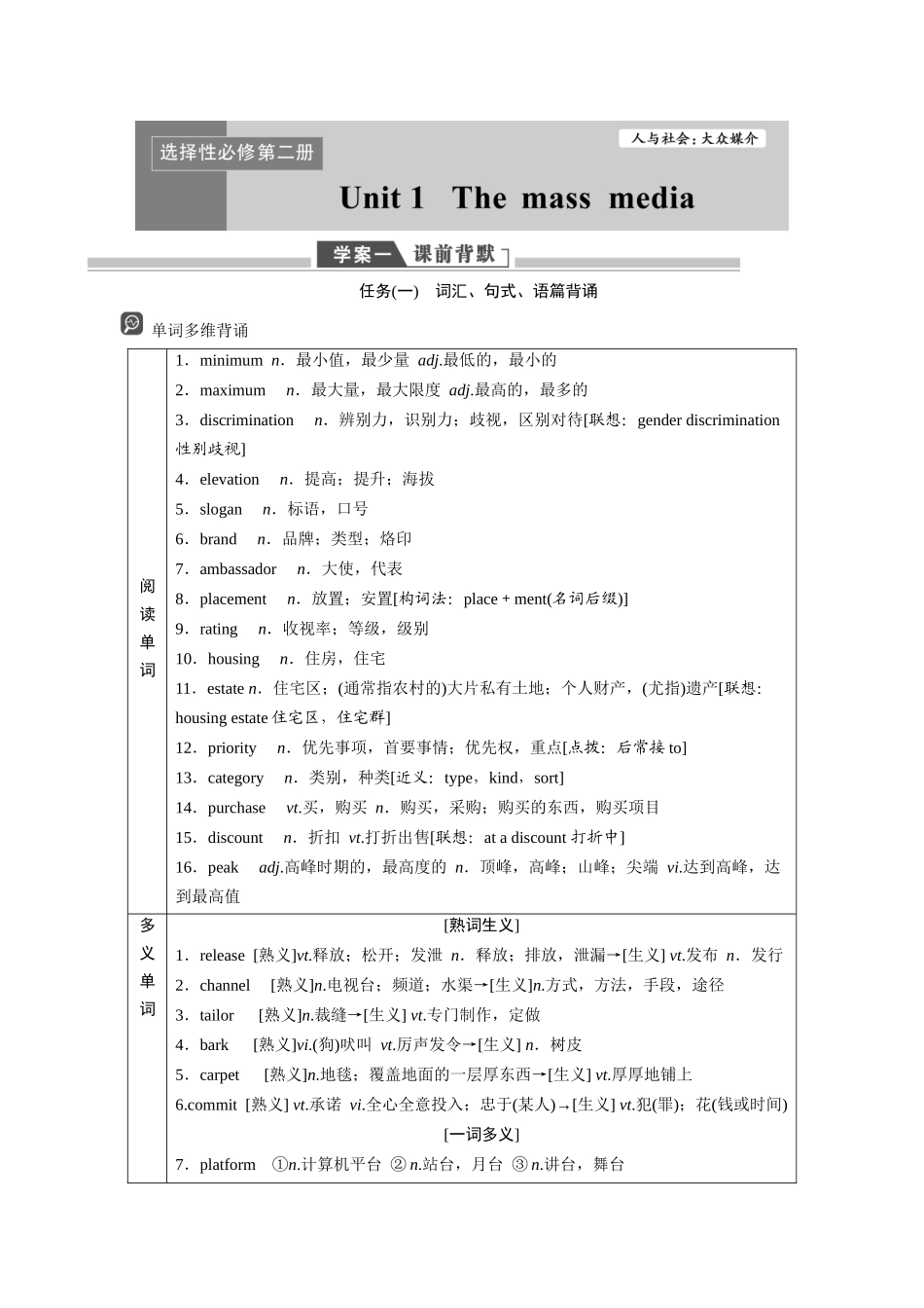 2026版正禾一本通高三一轮总复习英语（译林版）-选择性必修第二册.docx_第1页