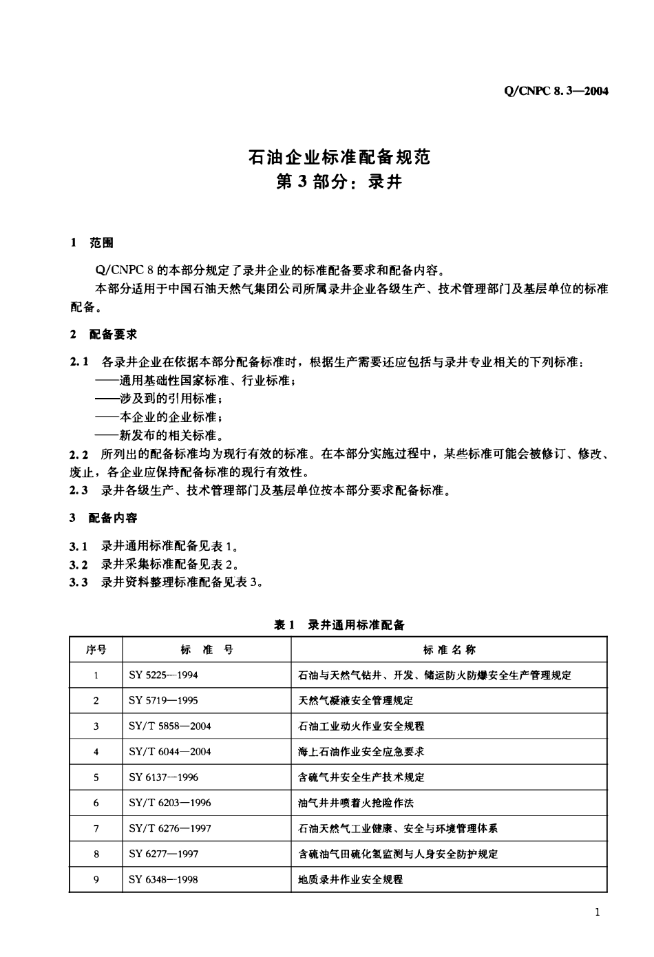 QCNPC 8.3-2004 石油企业标准配备规范 第3部分 录井.pdf_第3页