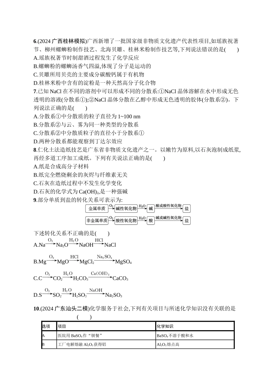 2026年高考总复习优化设计一轮复习化学（广西版）-课时规范练1　物质的分类及转化.docx_第2页