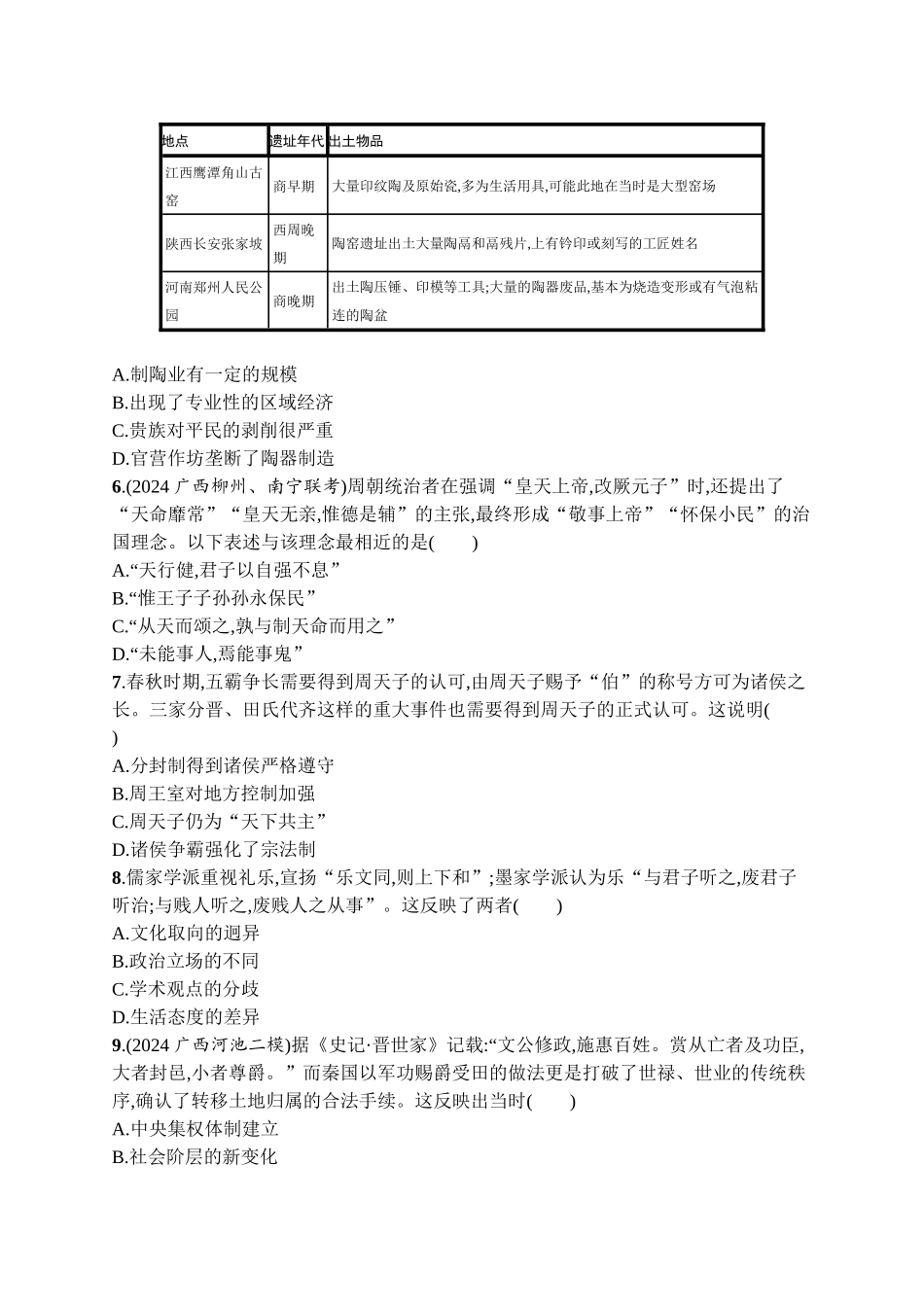 2026年高考总复习优化设计一轮复习历史（广西版）-考点规范练1　从中华文明的起源到　  春秋战国时期.docx_第2页