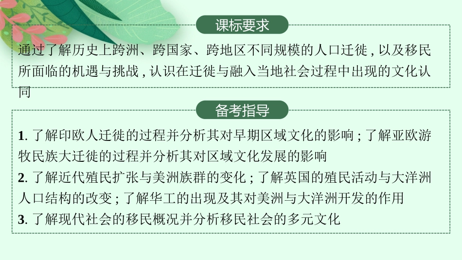 2026年高考总复习优化设计一轮复习历史（人教版）-第44讲　人口迁徙、文化交融与认同.pptx_第2页