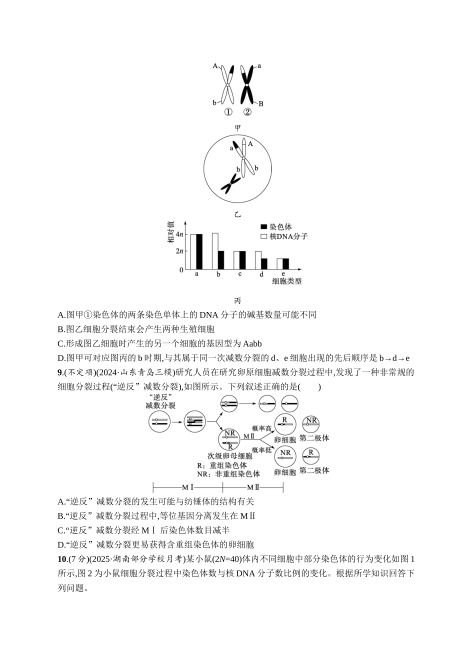 2026年高考总复习优化设计一轮复习生物-课时规范练19　减数分裂和受精作用过程.docx_第3页