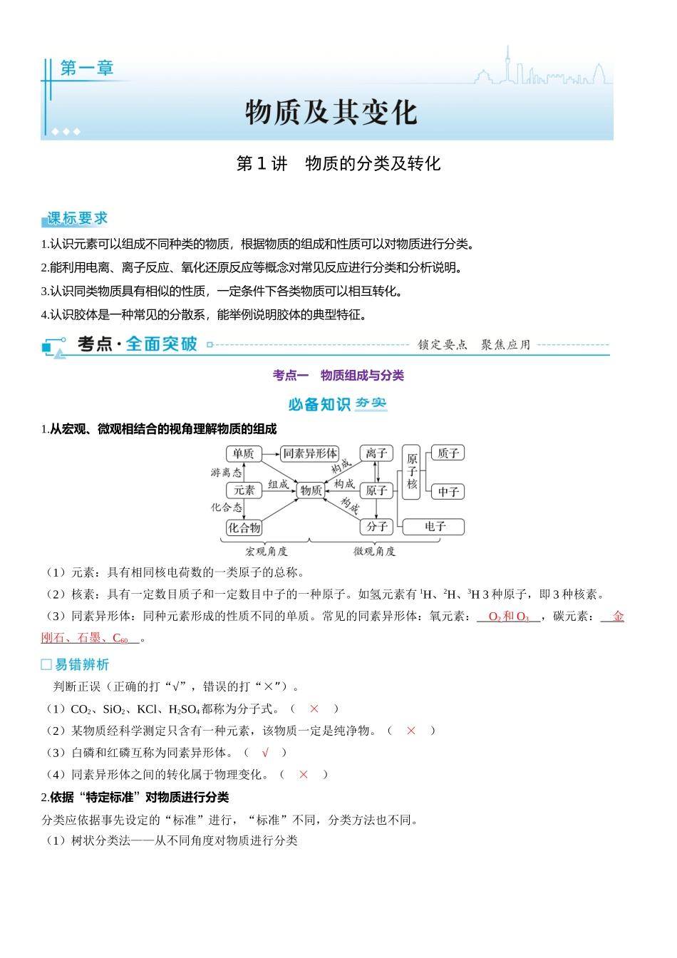 2026三维设计一轮总复习高中化学-第1讲　物质的分类及转化.docx_第1页