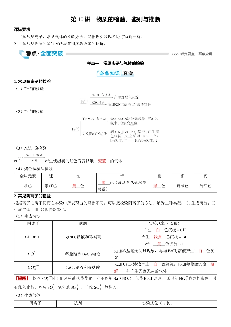 2026三维设计一轮总复习高中化学-第10讲　物质的检验、鉴别与推断.docx_第1页