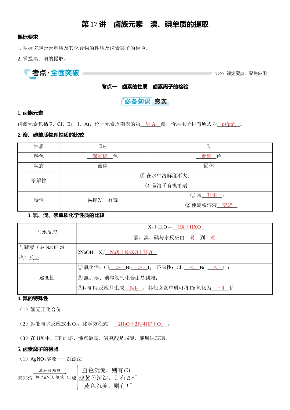 2026三维设计一轮总复习高中化学-第17讲　卤族元素　溴、碘单质的提取.docx_第1页