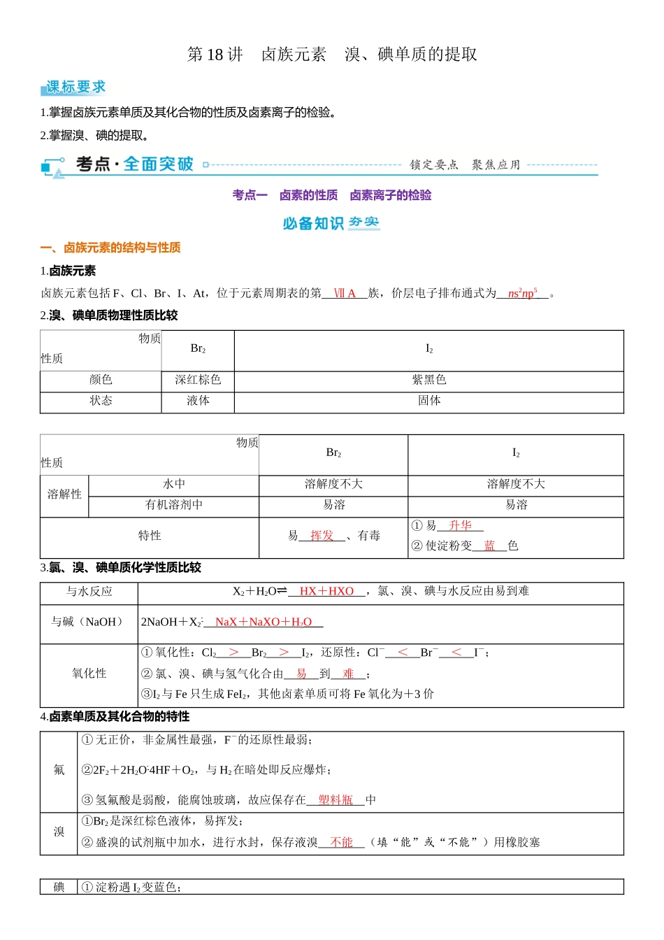 2026三维设计一轮总复习高中化学-第18讲　卤族元素　溴、碘单质的提取.docx_第1页