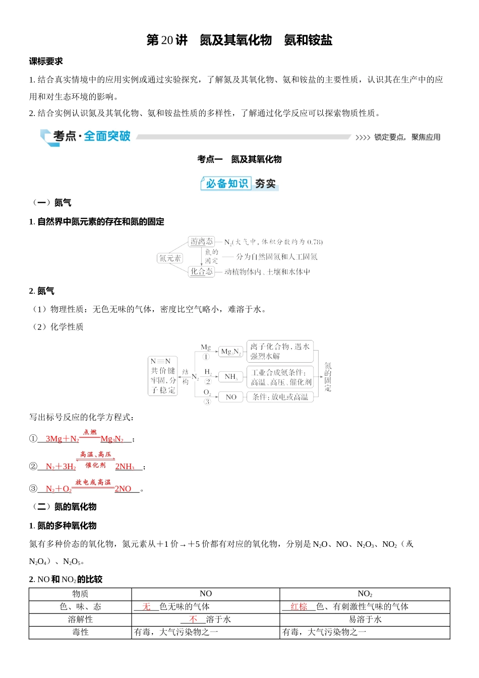 2026三维设计一轮总复习高中化学-第20讲　氮及其氧化物　氨和铵盐.docx_第1页
