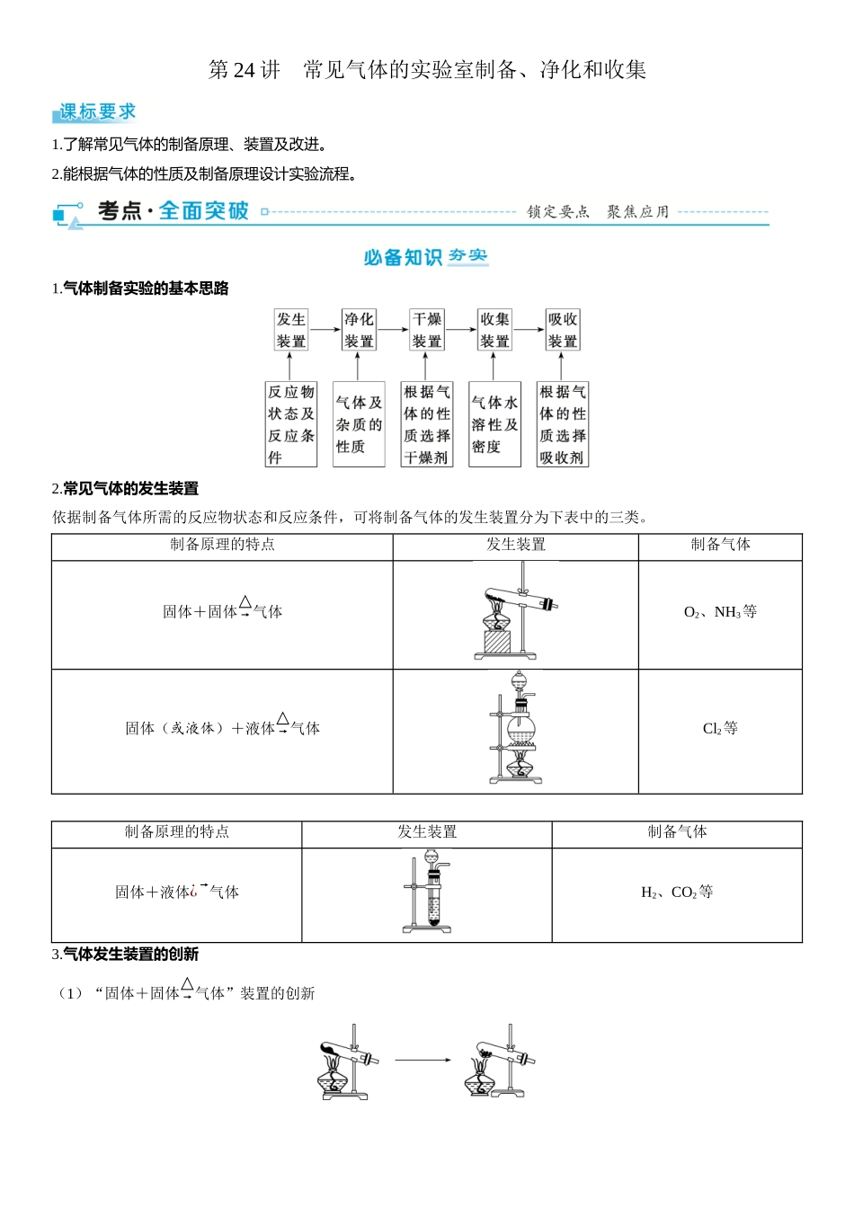 2026三维设计一轮总复习高中化学-第24讲　常见气体的实验室制备、净化和收集.docx_第1页