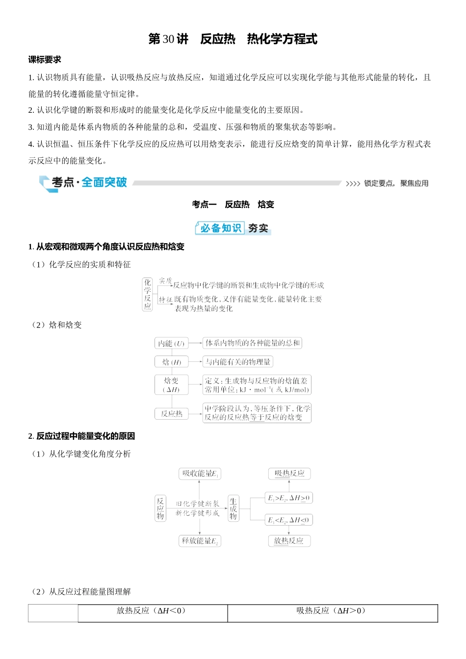 2026三维设计一轮总复习高中化学-第30讲　反应热　热化学方程式.docx_第1页