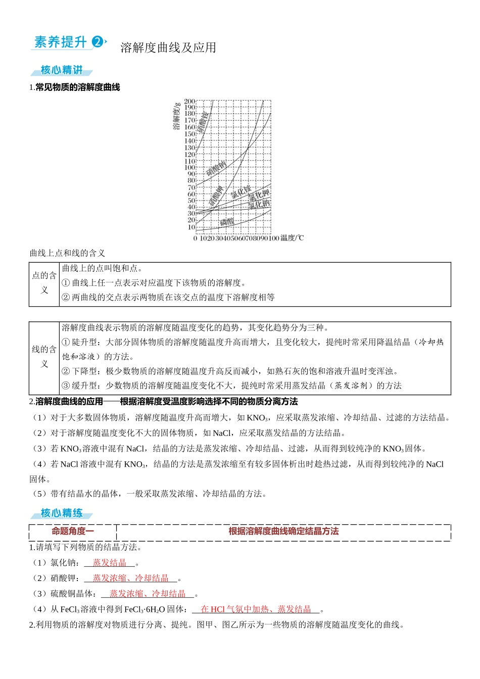 2026三维设计一轮总复习高中化学-素养提升2 溶解度曲线及应用.docx_第1页