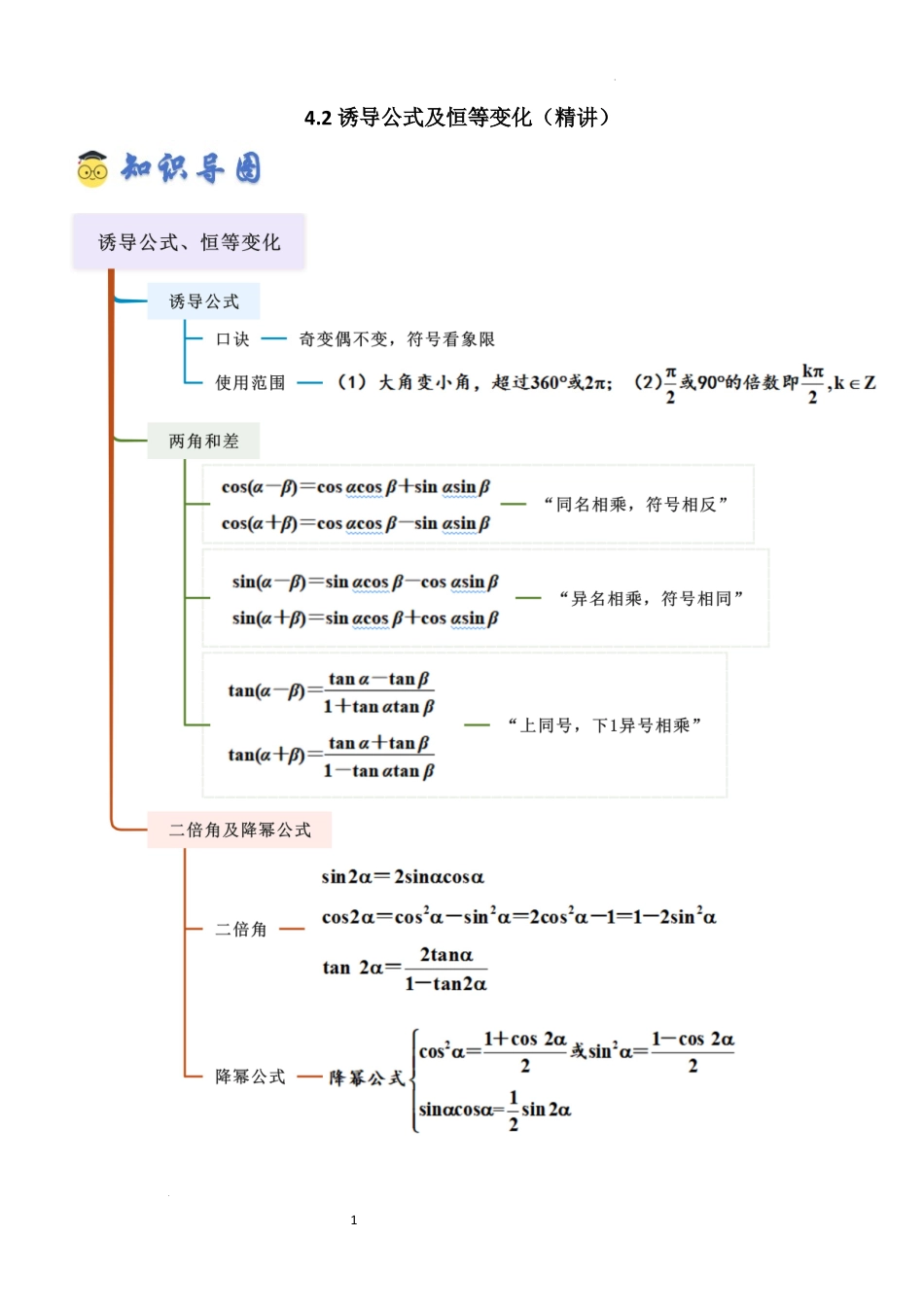 2026一轮复习一隅三反数学-4.2 诱导公式及恒等变化（精讲）（解析版）.docx_第1页