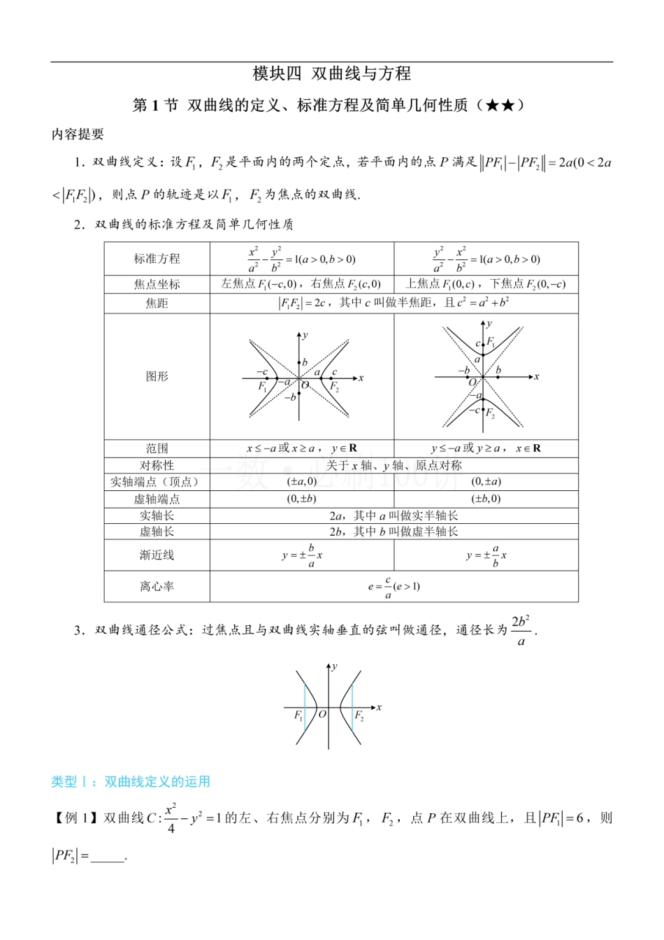 2026一轮数学教辅电子版-第1节 双曲线的定义、标准方程及简单几何性质（方法册+习题册）.pdf_第1页