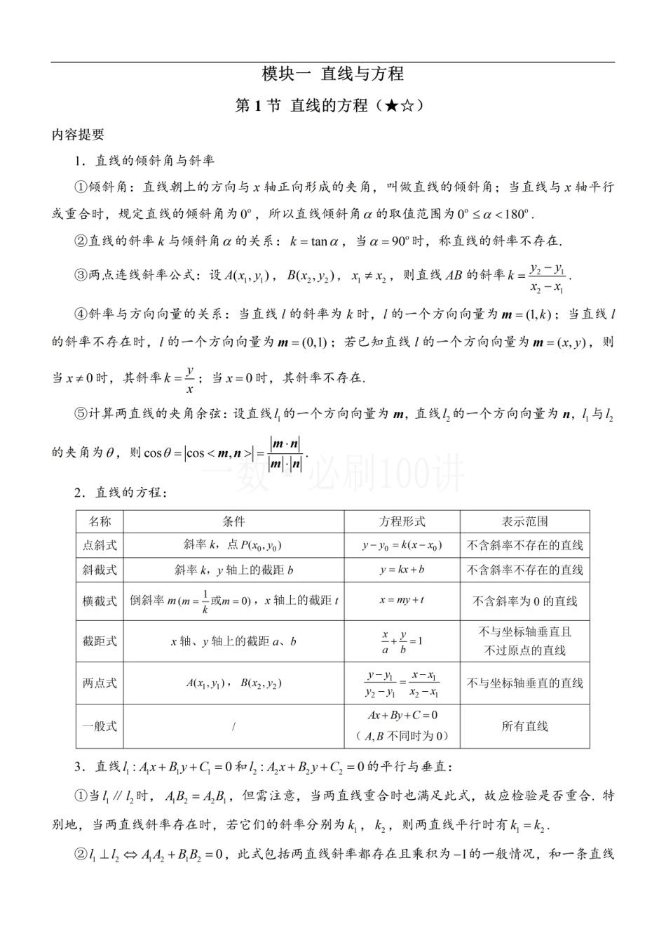 2026一轮数学教辅电子版-第1节 直线的方程（方法册+习题册）.pdf_第1页