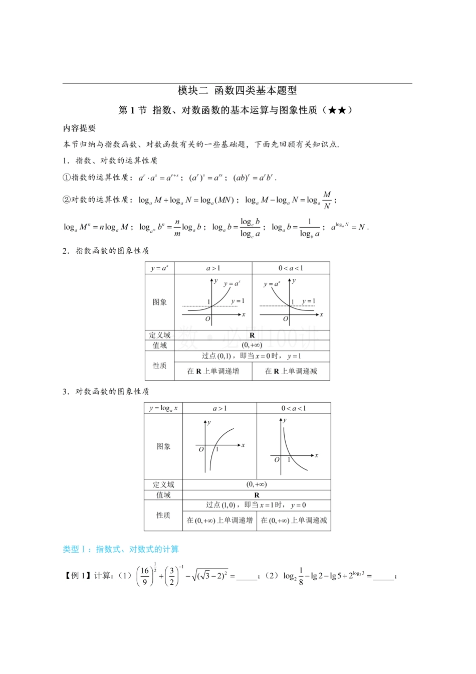 2026一轮数学教辅电子版-第1节 指数、对数函数的基本运算与图象性质（方法册+习题册）.pdf_第1页