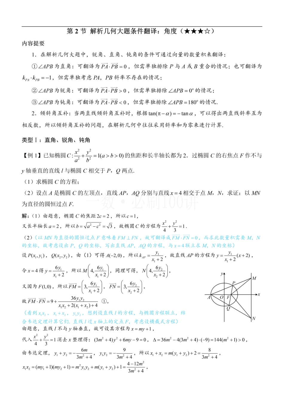 2026一轮数学教辅电子版-第2节 解析几何大题条件翻译：角度（方法册+习题册）.pdf_第1页