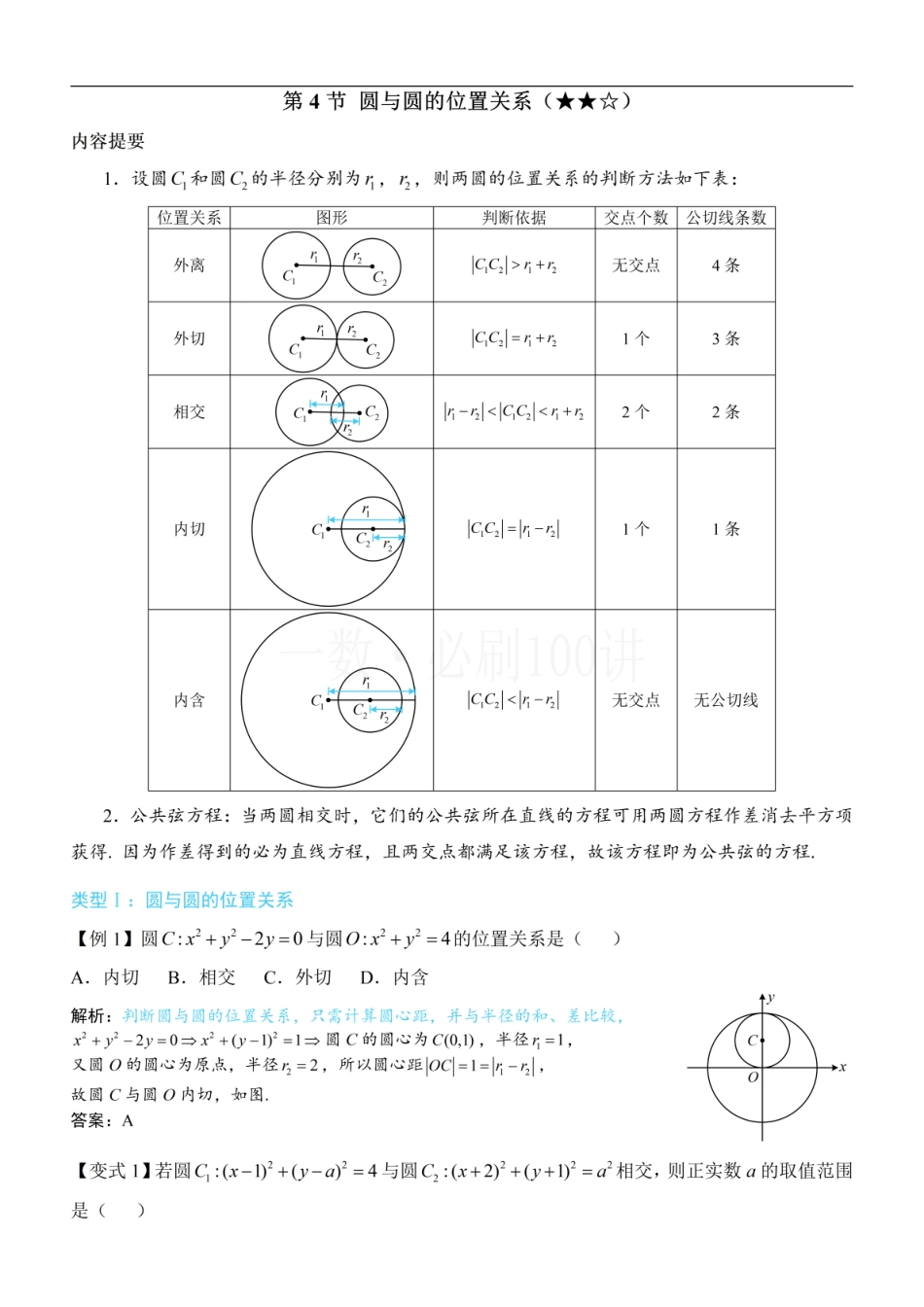 2026一轮数学教辅电子版-第4节 圆与圆的位置关系（方法册+习题册）.pdf_第1页