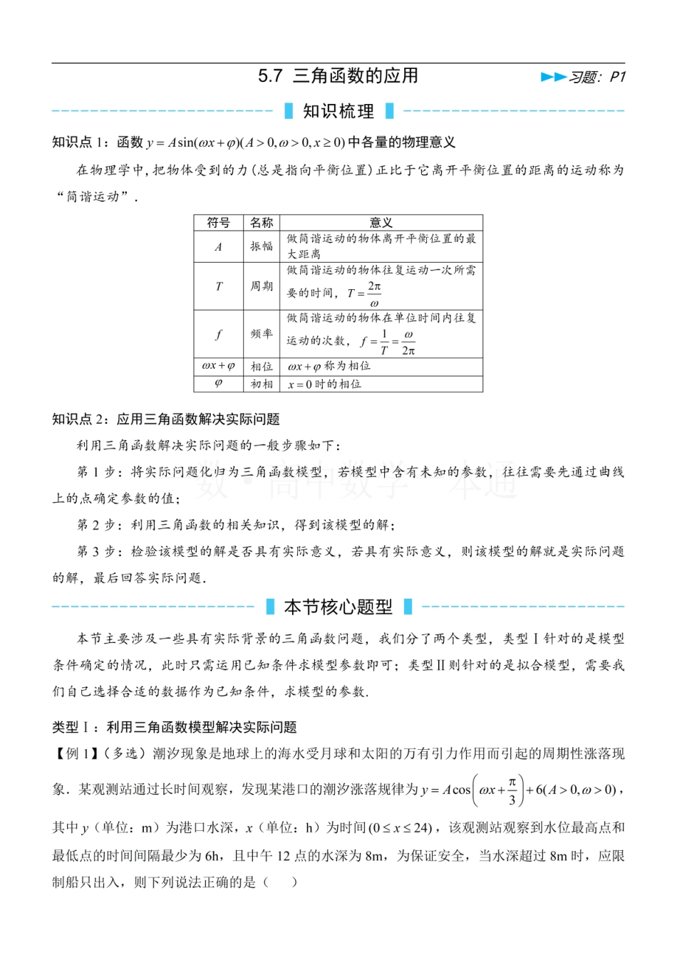 2026一轮数学教辅电子版-第10节 三角函数的应用（方法册+习题册）.pdf_第1页
