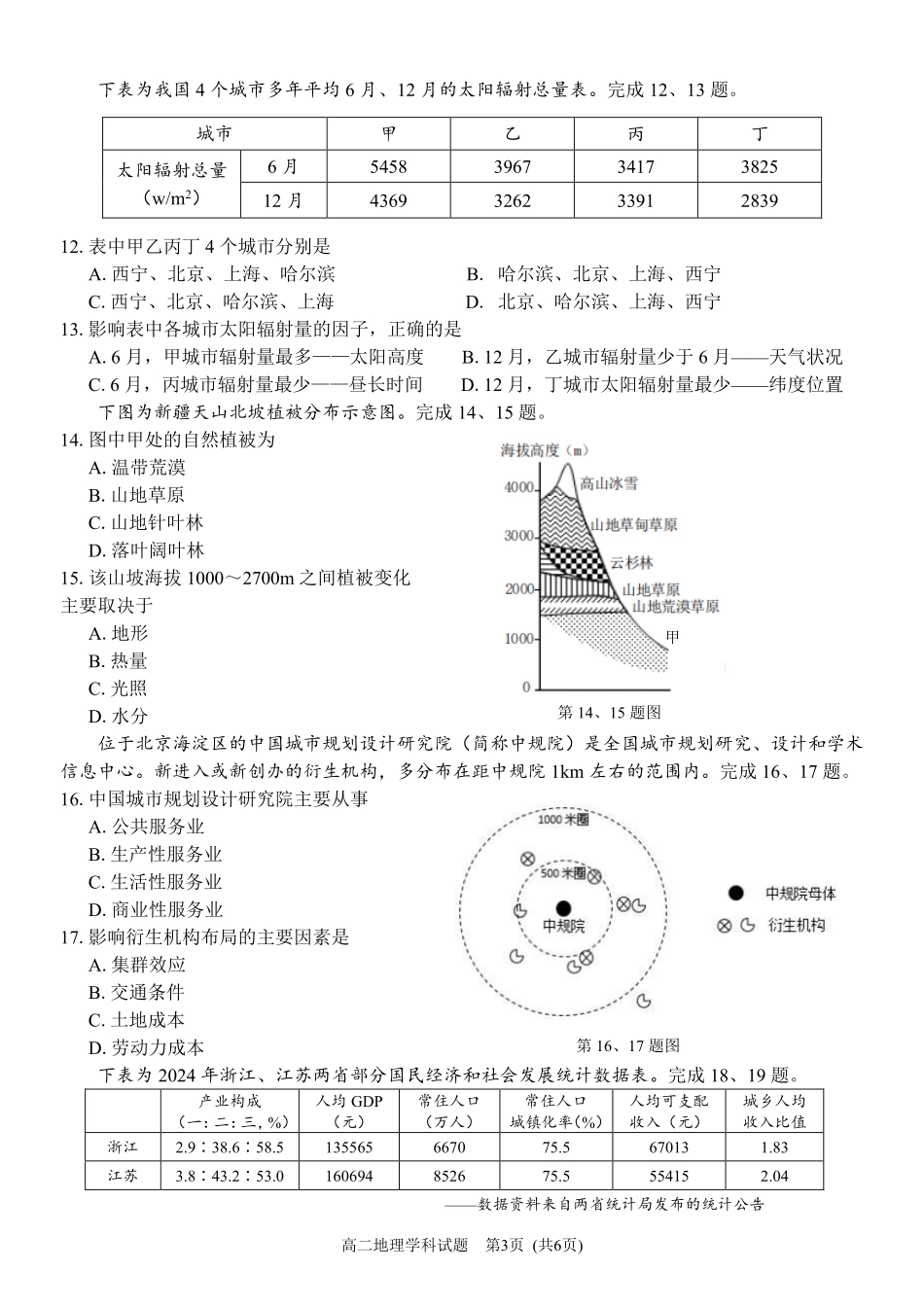 地理试题｜浙南名校高二期末.pdf_第3页