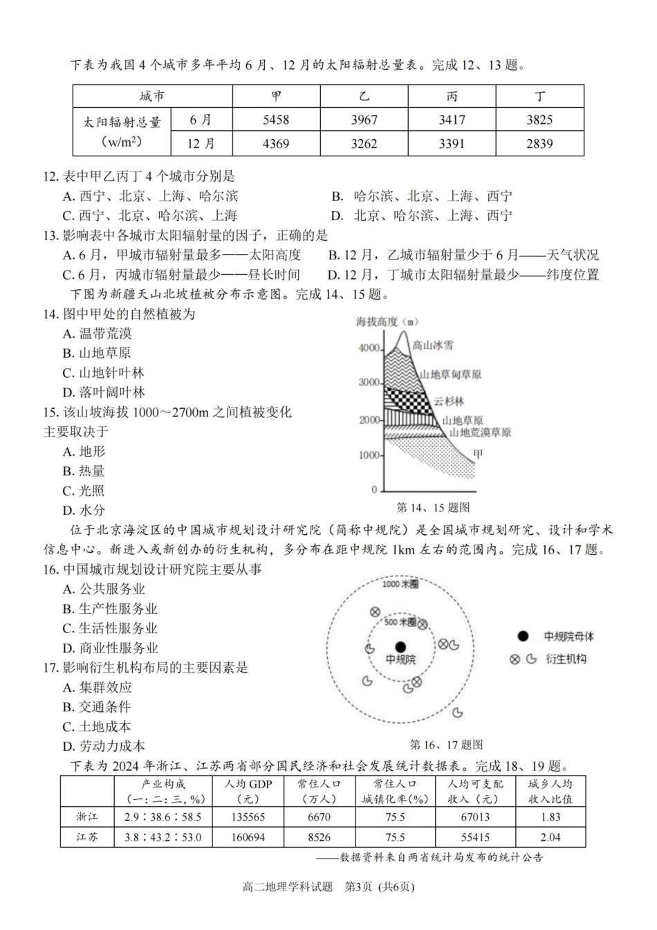 地理试题卷｜2506浙南名校联盟高二下期末统考【浙江卷】【高二下期末考】浙江省2024学年第二学期2025年6月浙南名校联盟高二年级期末联考（6.25-6.27）.pdf_第3页