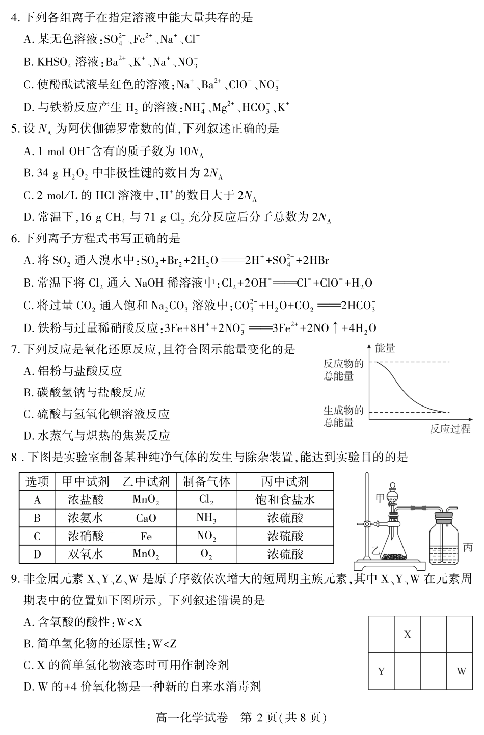 恩施州普通高中2024-2025学年高一质量监测考试化学.pdf_第2页