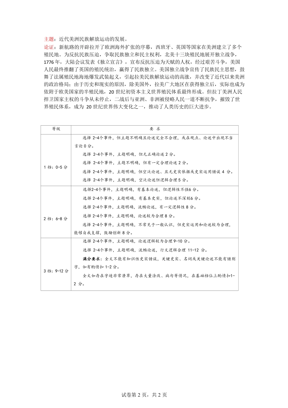 哈尔滨市2023级高二学年学业质量检测历史答案.pdf_第2页