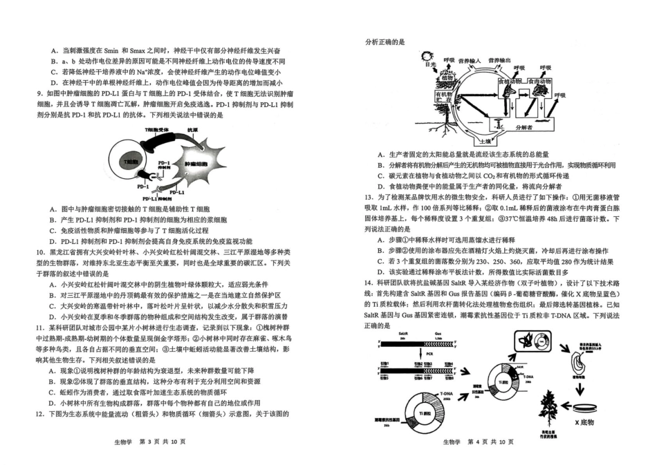 哈尔滨市2023级高二学年学业质量检测生物.pdf_第2页