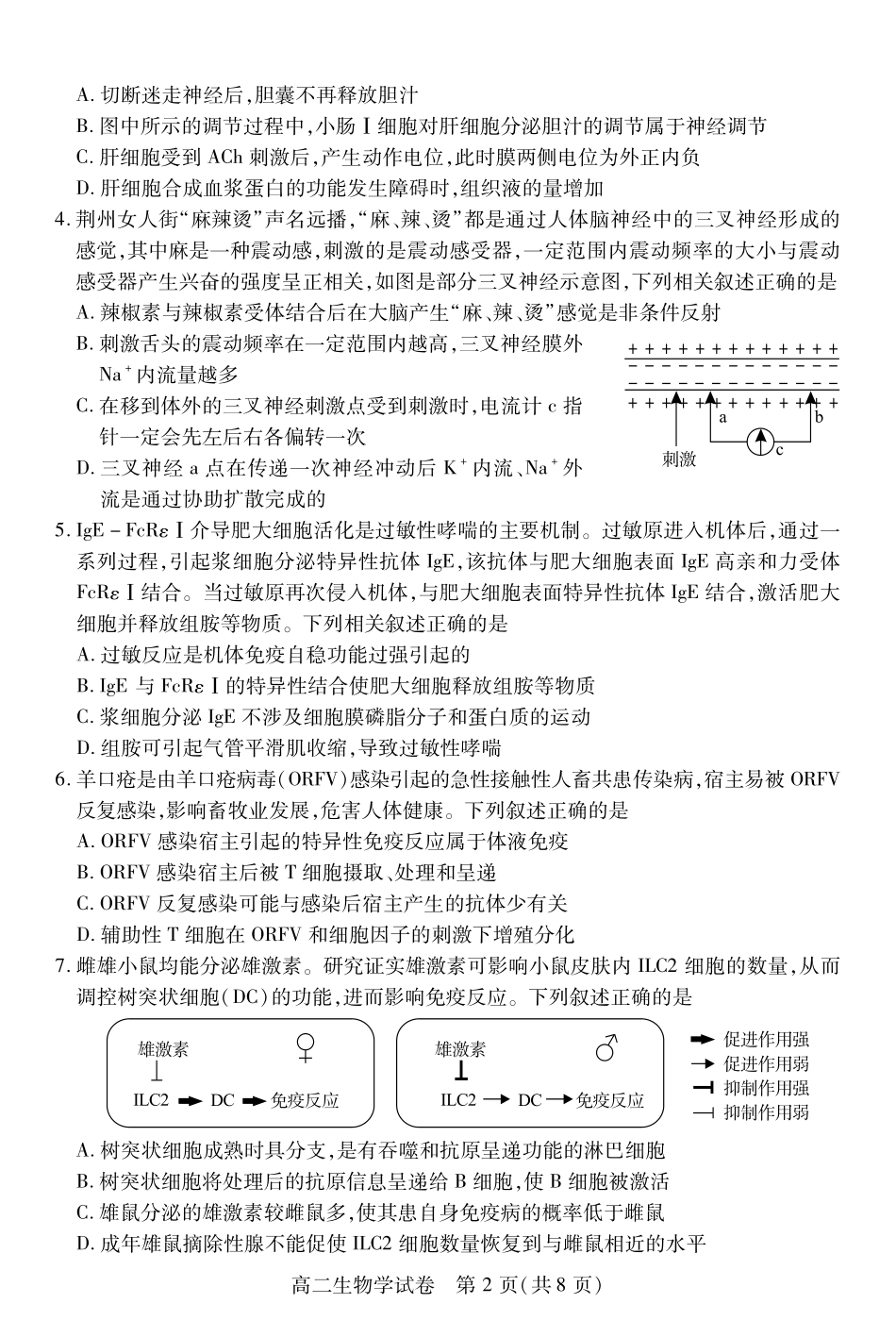湖北省荆州市2024-2025学年高二年级质量检测(7.1-7.2)高二生物学.pdf_第2页