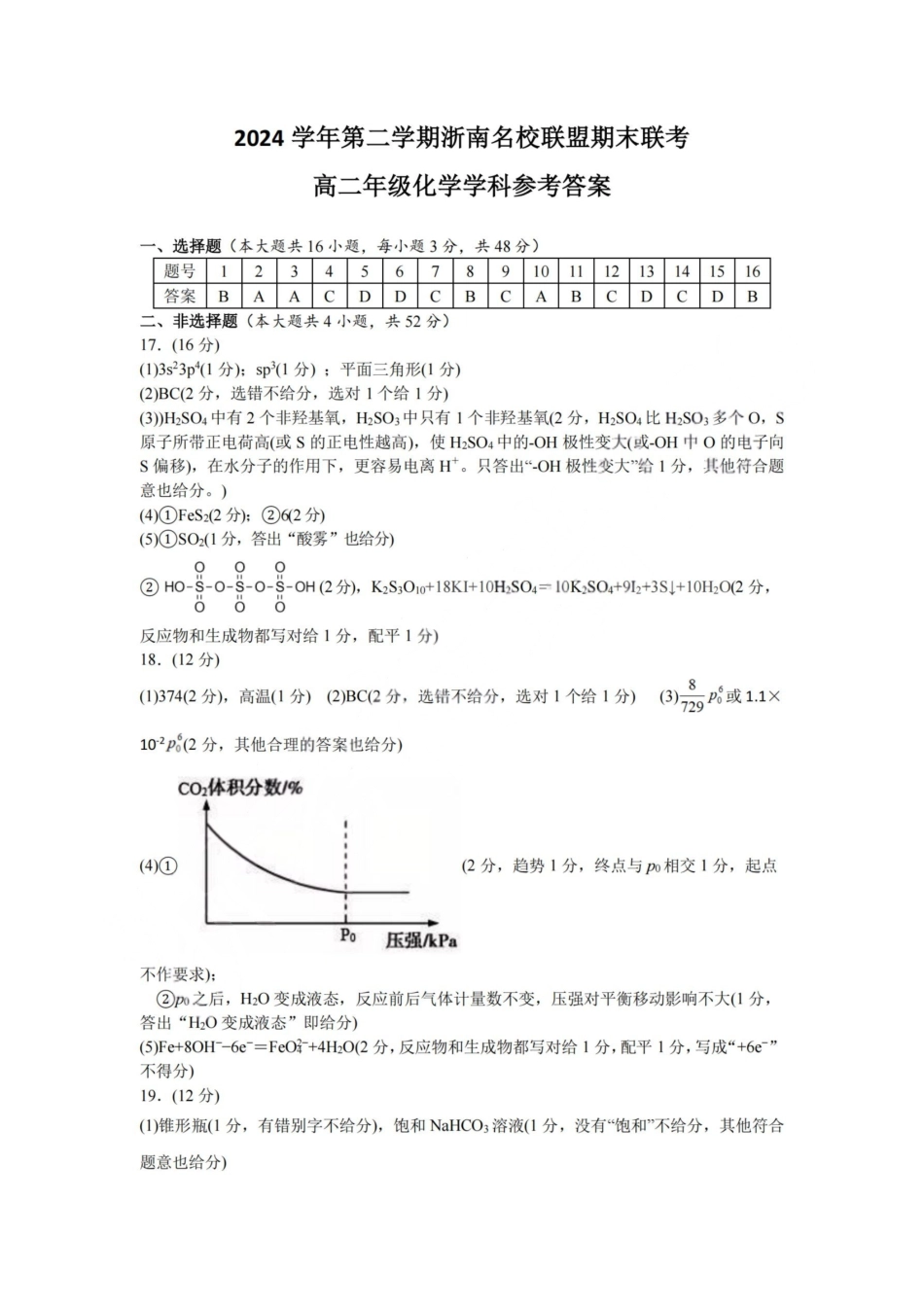 化学试题卷｜2506浙南名校联盟高二下期末统考答案【浙江卷】【高二下期末考】浙江省2024学年第二学期2025年6月浙南名校联盟高二年级期末联考（6.25-6.27）.pdf_第1页