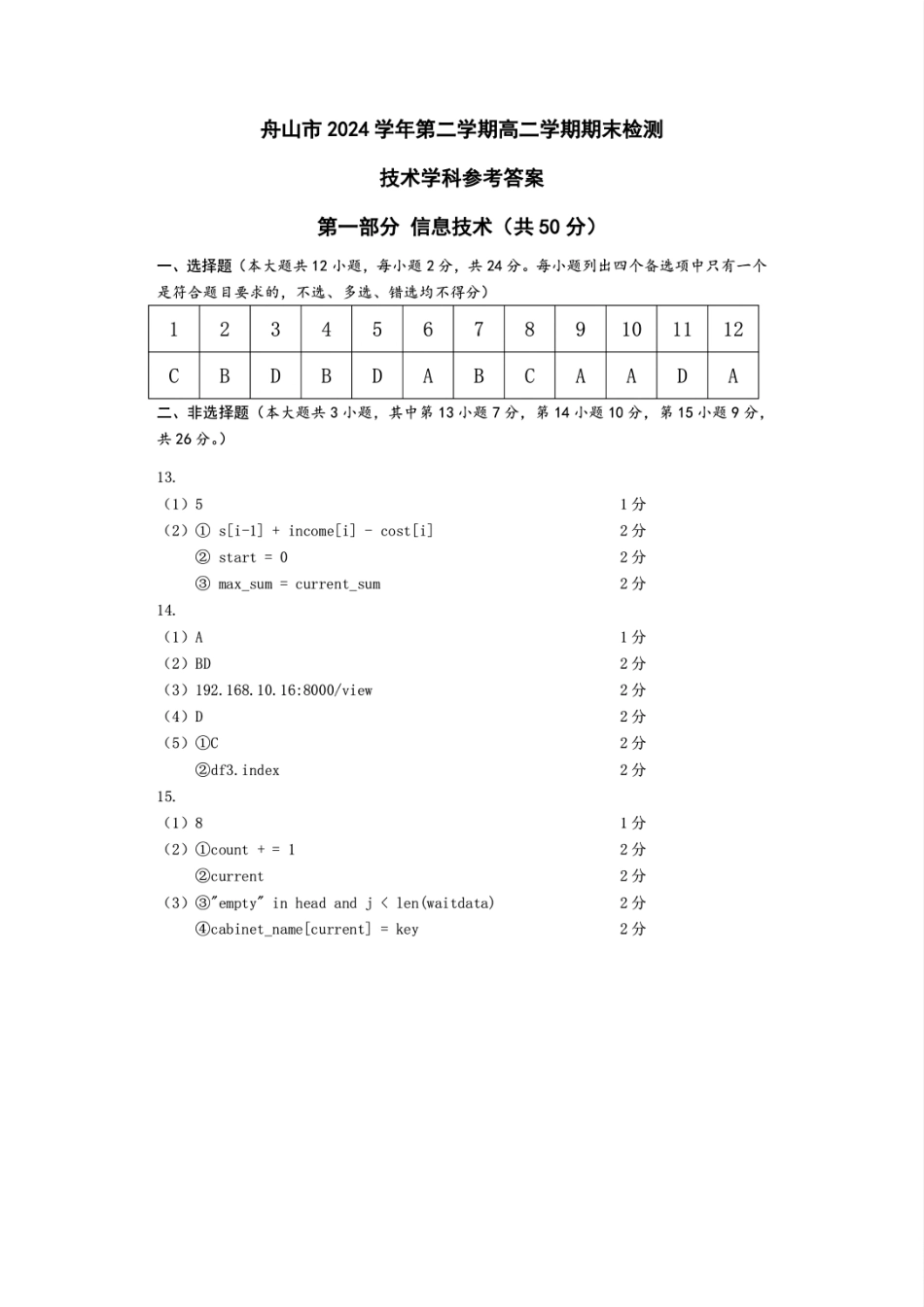 技术答案｜舟山市高二期末统考.pdf_第1页
