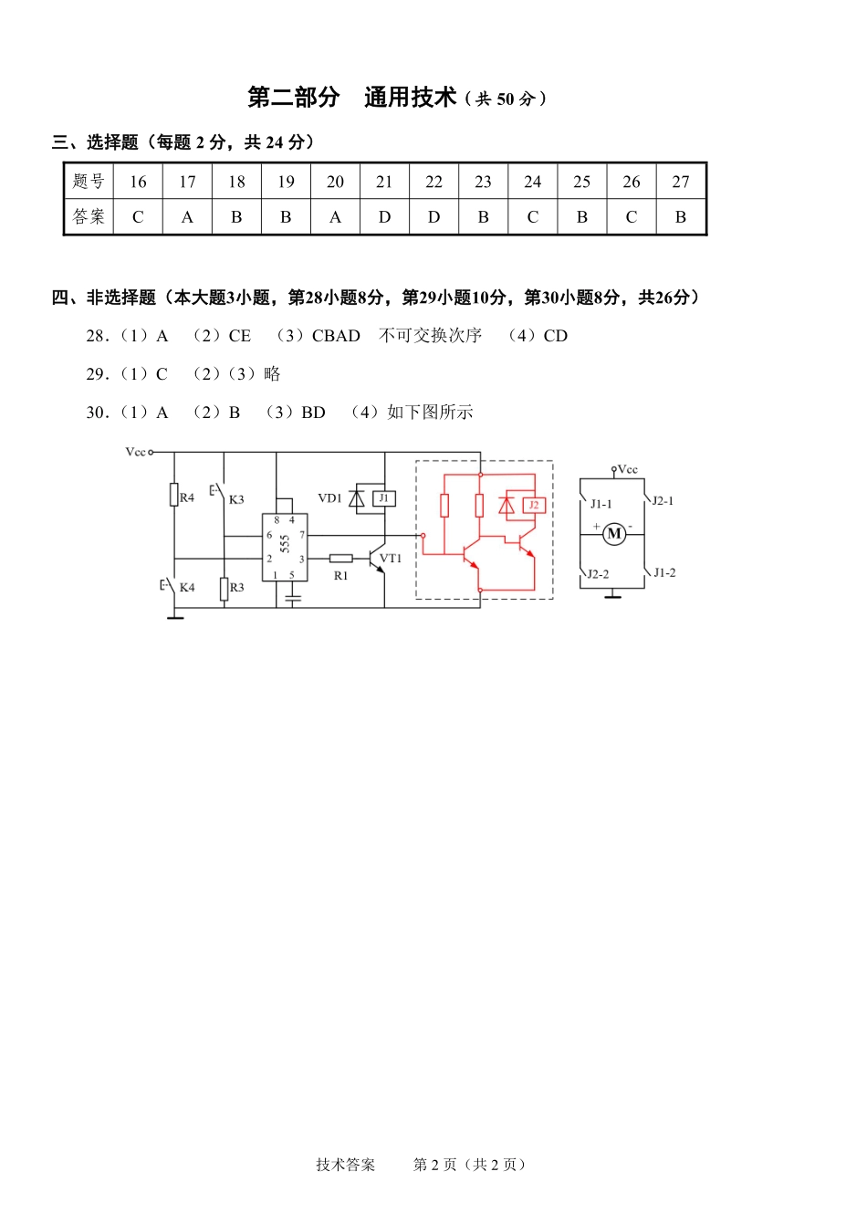 技术试题卷｜2506绍兴高二下期末统考答案【浙江卷】【高一下期末考】浙江省绍兴市2024学年第二学期高中高二年级期末调测（6.25-6.27）.pdf_第2页