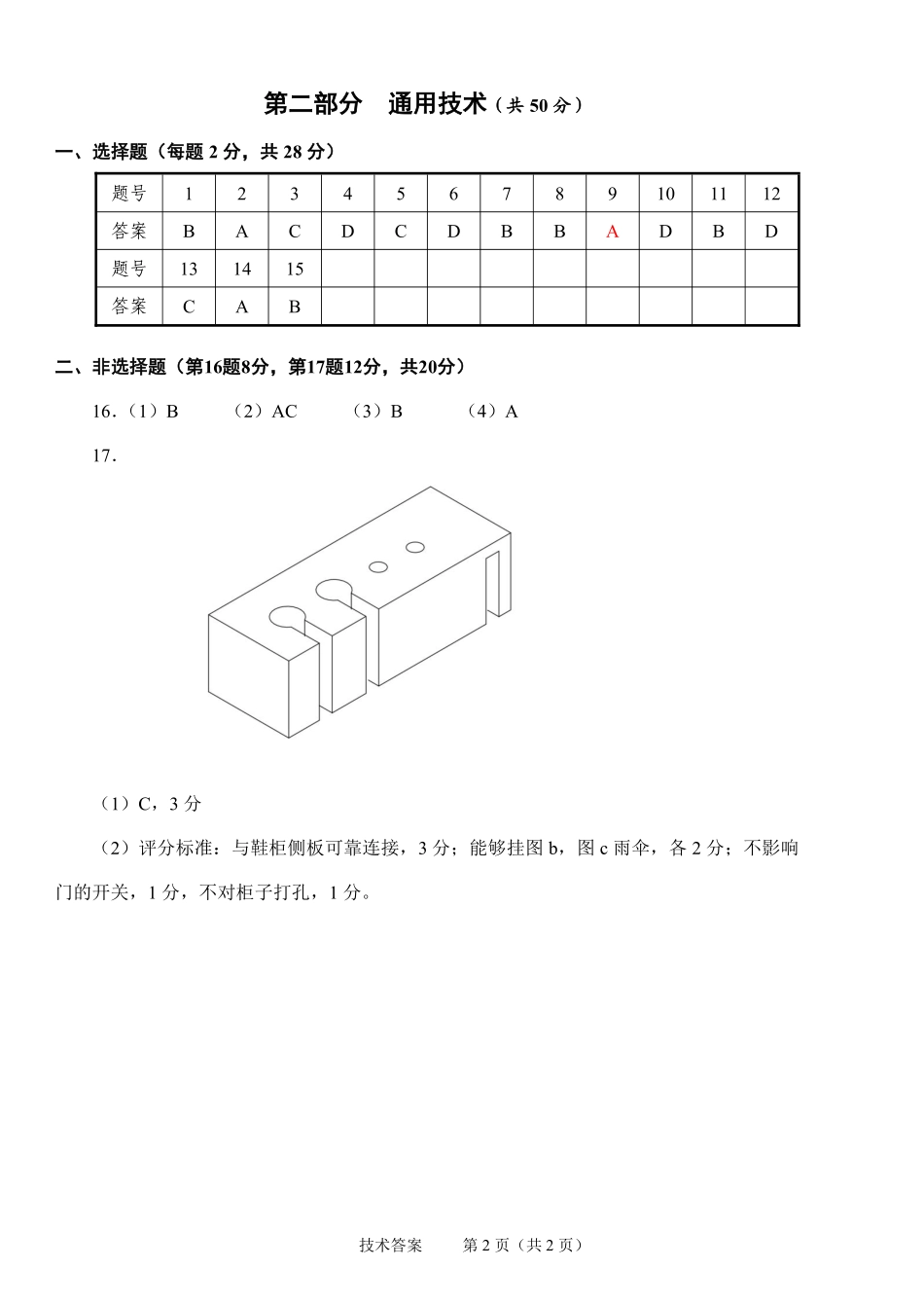 技术试题卷｜2506绍兴高一下期末统考答案【浙江卷】【高一下期末考】浙江省绍兴市2024学年第二学期高中高一年级期末调测（6.25-6.27）.pdf_第2页