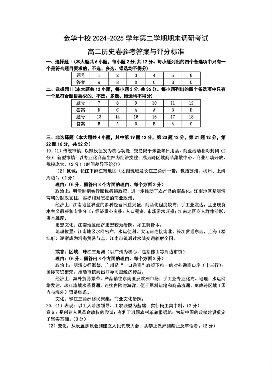 历史试题卷｜金华十校高二下期末统考答案【浙江卷】【高二下期末考】浙江省金华十校2024-2025学年第二学期高二年级期末调研考试（6.30-7.2）.pdf_第1页