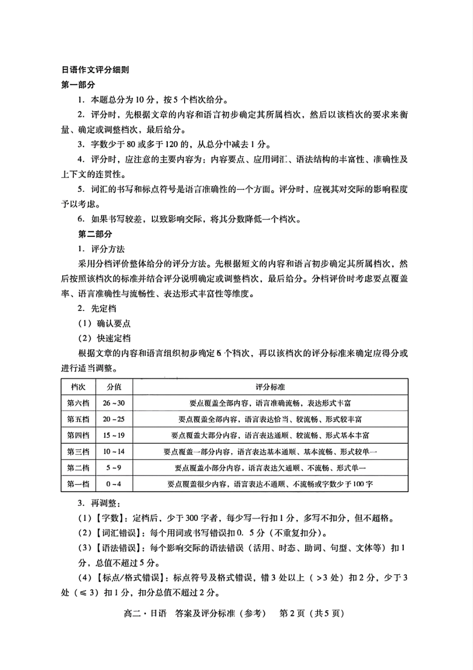 日语试卷答案及评分标准(参考)【广东卷】【高二下期末考】广东省肇庆市2024-2025学年第二学期高二年级期末教学质量检测(7.7-7.9).pdf_第2页