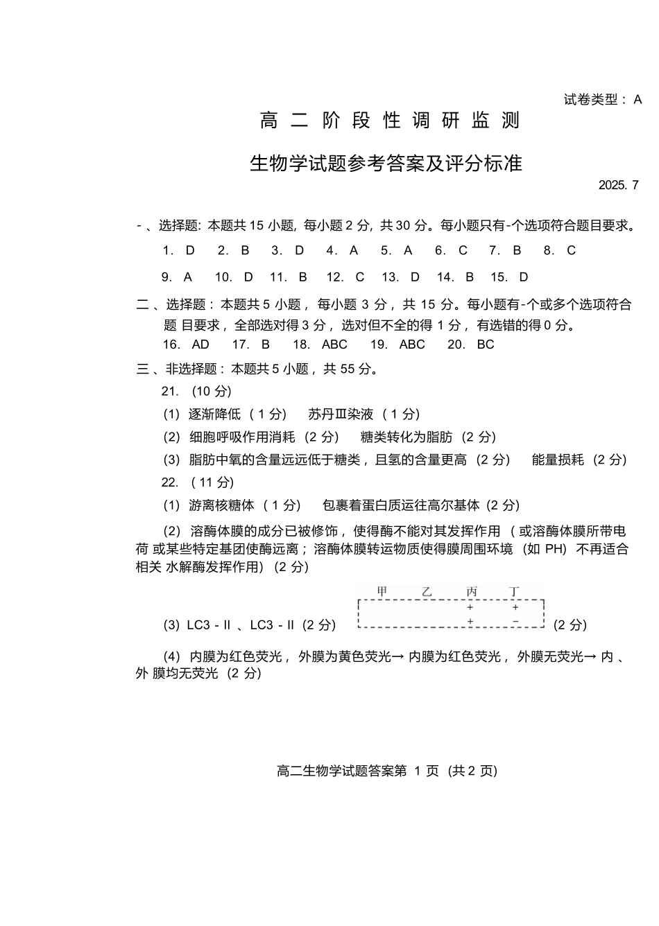 生物试卷(高二下期末考7.8-7.10)答案【山东卷】【高二下期末考】山东省潍坊市2026届高二阶段性调研监测（高二下学期期末）(7.8-70.10).docx_第1页