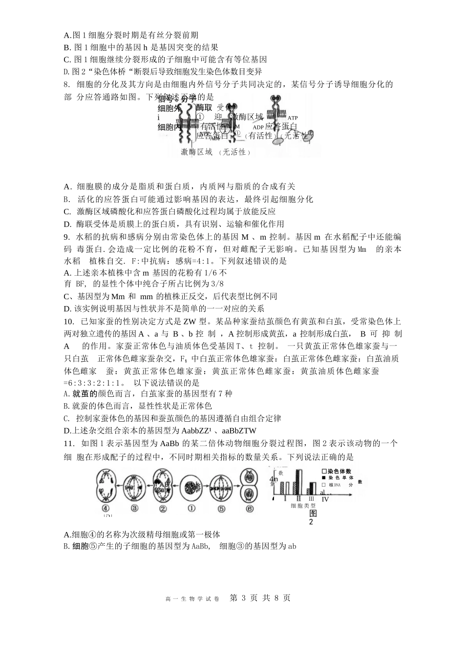 生物试卷【Top50强校】【重庆卷】【高一下期末考】重庆市巴蜀中学教育集团高2027届高一（下）期末考试(7.3-7.4).docx_第3页
