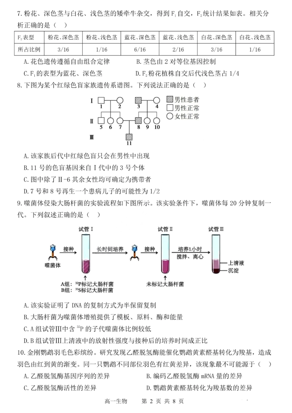 生物试卷【百强校】【黑吉辽蒙卷】【高一下期末考】​黑龙江省哈尔滨第三中学2024-2025学年度下学期高一学年期末考试（7.11-7.12）.pdf_第2页