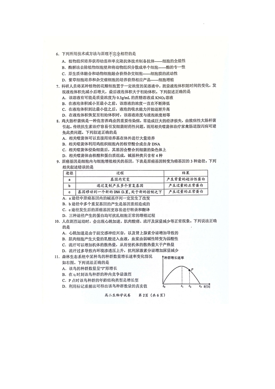 生物试卷【广西卷】【高一下期末考】广西壮族自治区玉林市2025年春季期高二期末教学质量监测（7.2-7.4）.pdf_第2页