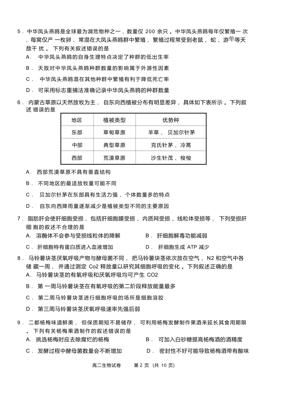生物试题卷｜2506绍兴高二下期末统考【浙江卷】【高一下期末考】浙江省绍兴市2024学年第二学期高中高二年级期末调测（6.25-6.27）.docx_第2页