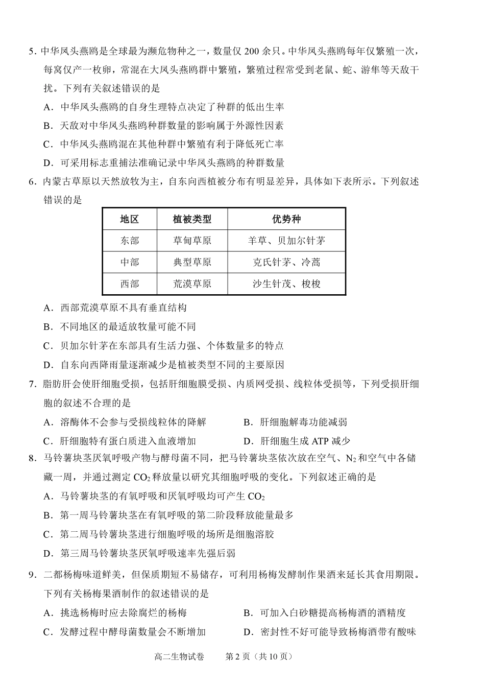 生物试题卷｜2506绍兴高二下期末统考【浙江卷】【高一下期末考】浙江省绍兴市2024学年第二学期高中高二年级期末调测（6.25-6.27）.pdf_第2页