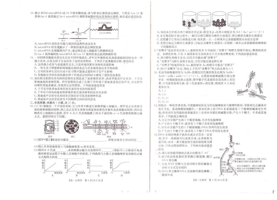 生物试题卷【安徽卷】【高一下期末考】安徽省阜阳市2024-2025学年高一年级下学期7月教学质量统测（金太阳25-529A）（7.3-7.4）.pdf_第2页
