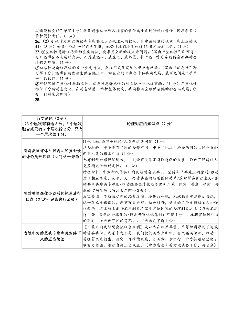 政治答案｜浙南名校高二期末.pdf_第2页