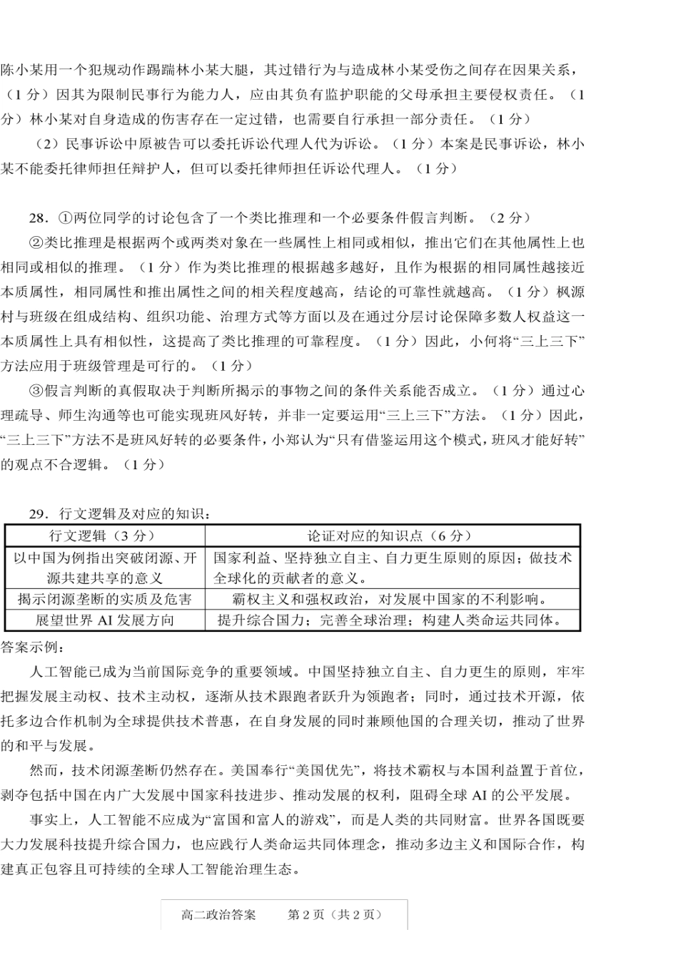 政治试题卷｜2506绍兴高二下期末统考答案【浙江卷】【高一下期末考】浙江省绍兴市2024学年第二学期高中高二年级期末调测（6.25-6.27）.docx_第2页