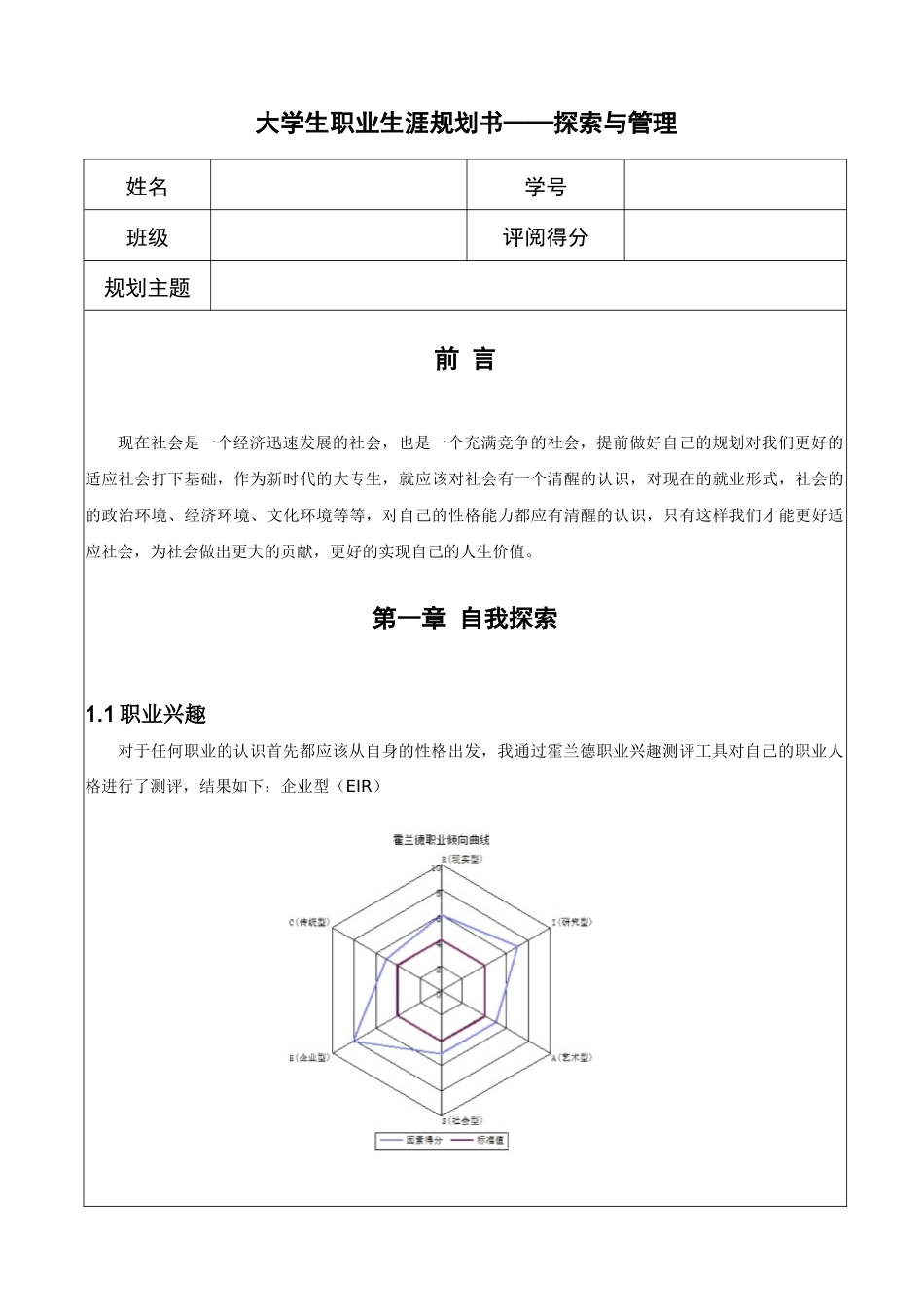 1舞蹈学专业-大学生职业生涯规划书1.docx_第1页