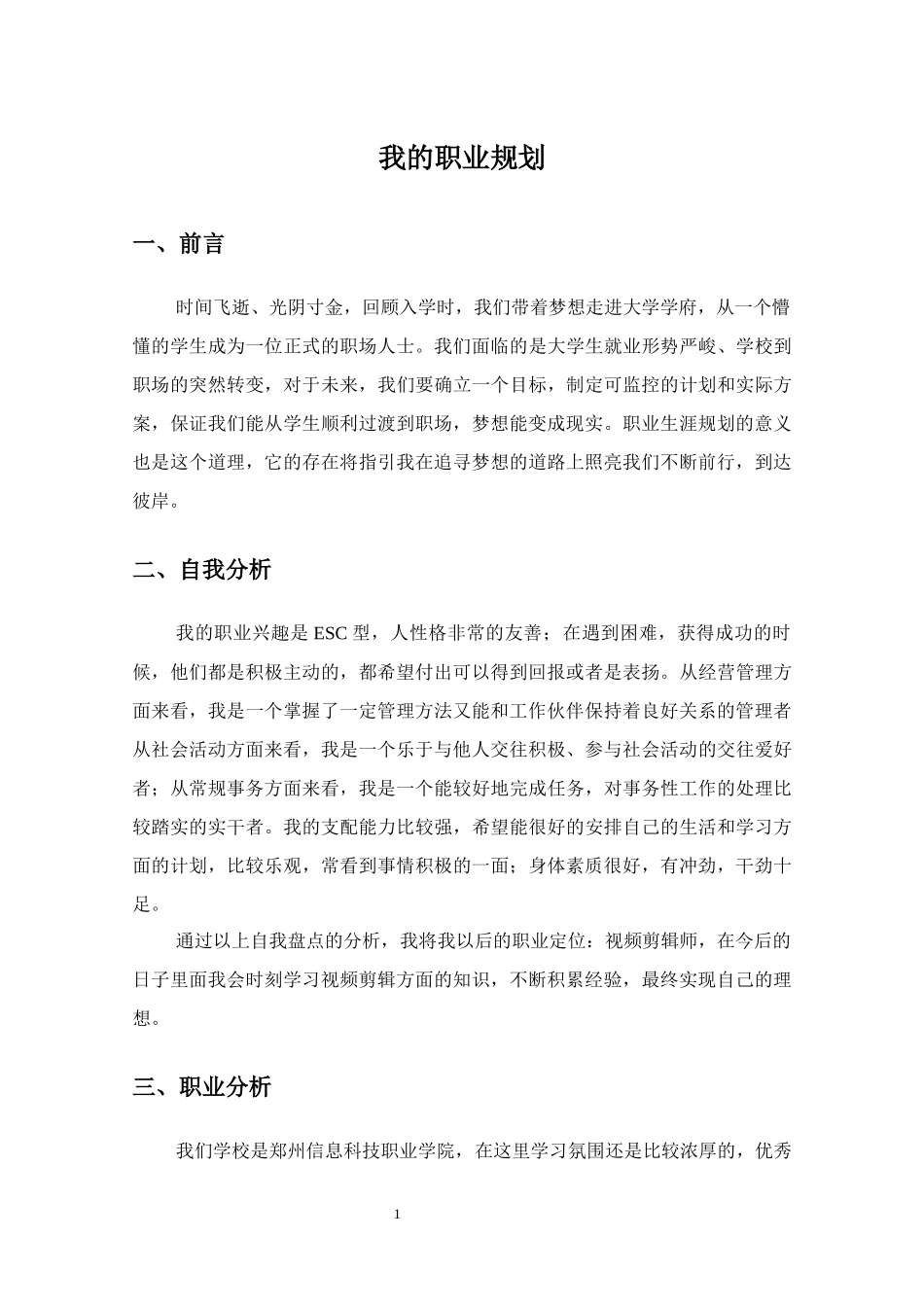 1视觉传播设计与制作专业-大学生职业生涯规划书.docx_第1页