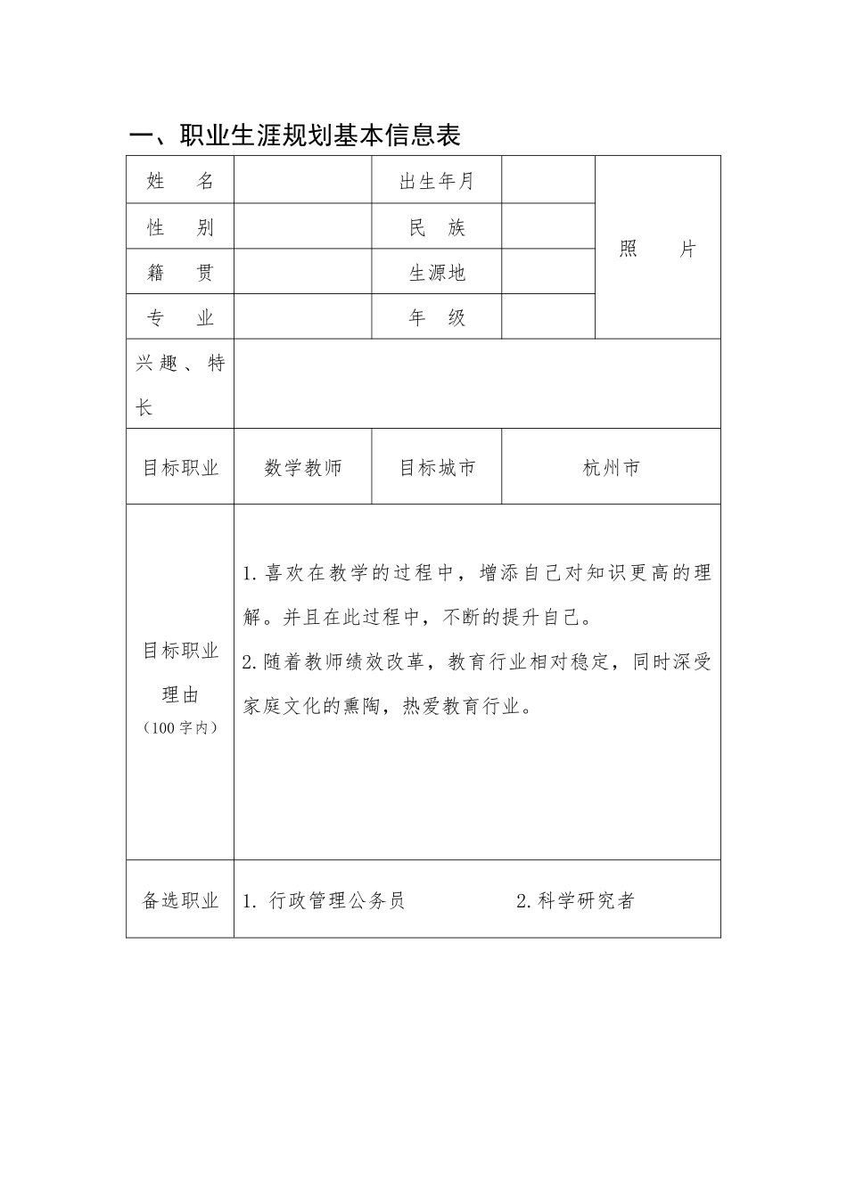 1教学数学专业-大学生职业生涯规划书.docx_第2页