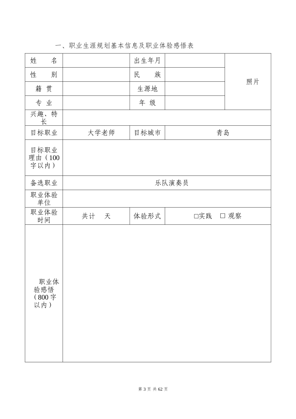 1音乐表演小提琴）专业-大学生职业生涯规划书.doc_第3页